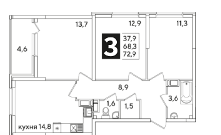 Трехкомнатная в Литер 38
