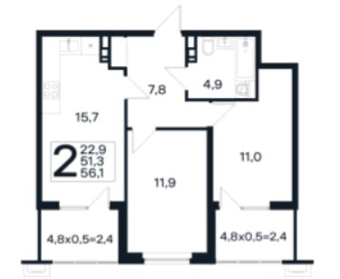 Двухкомнатная в Литер 18 очередь 02