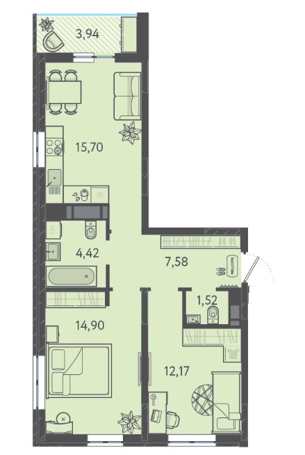 Двухкомнатная в Литер 1 очередь 1