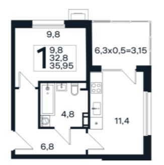 Однокомнатная в Литер 17 очередь 02