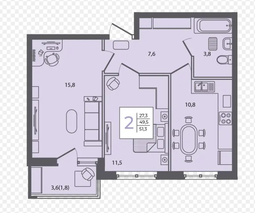 Двухкомнатная в Литер 4