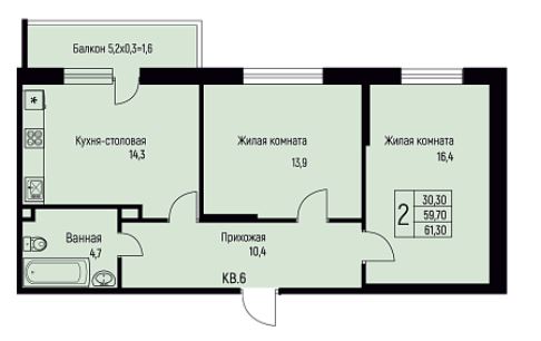 Двухкомнатная в Литер 15