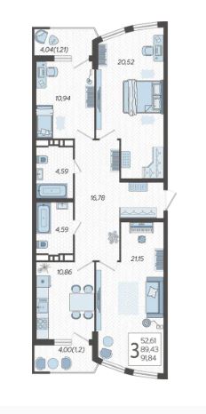 Трехкомнатная в Литер 3