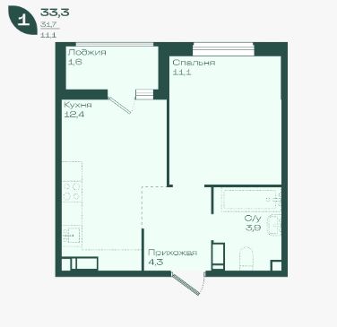 Однокомнатная в Литер 1.1