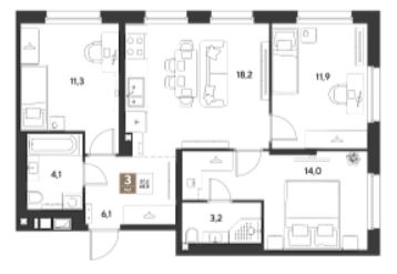 Трехкомнатная в Литер 14