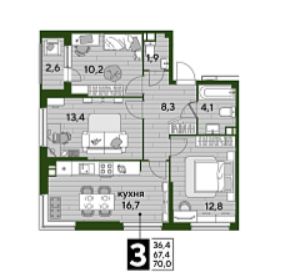 Трехкомнатная в Литер 21