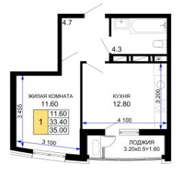 Однокомнатная в Литер 23