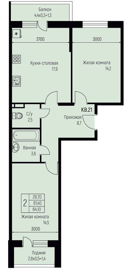 Двухкомнатная в Литер 10