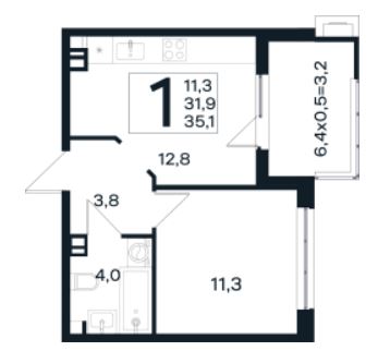 Однокомнатная в Литер 8 очередь 02