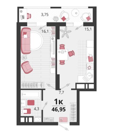 Однокомнатная в Литер 12