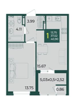Однокомнатная в Дом 12