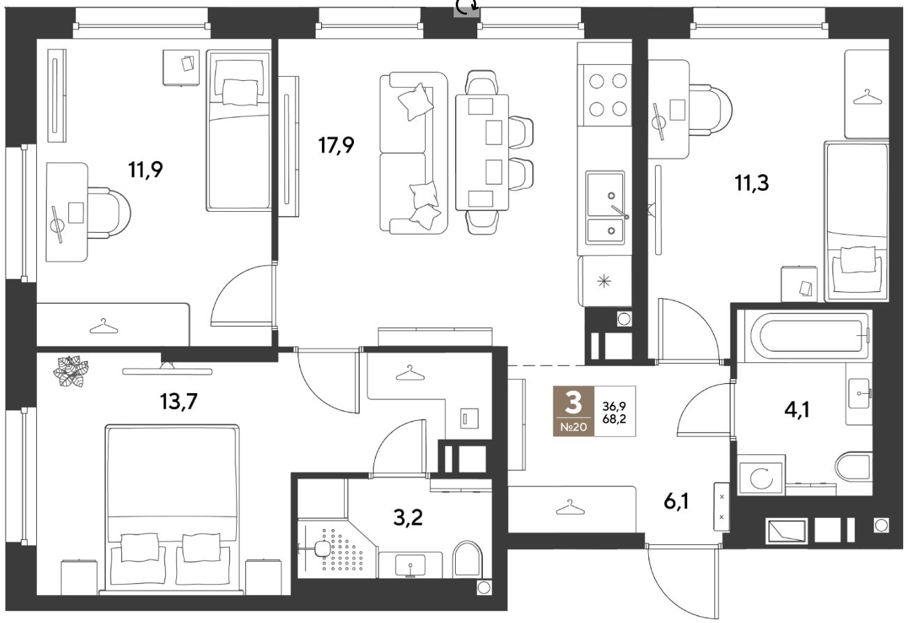 Трехкомнатная в Литер 15 очередь 1