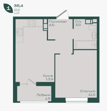 Однокомнатная в Литер 1.2