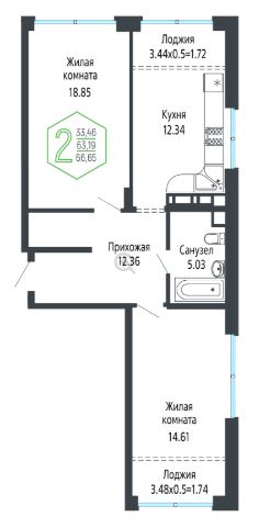 Двухкомнатная в Литер 2