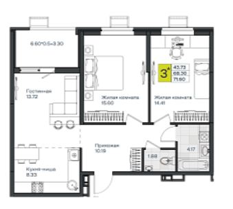 Трехкомнатная в Литер 2