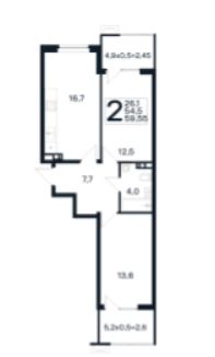 Двухкомнатная в Литер 20 очередь 2