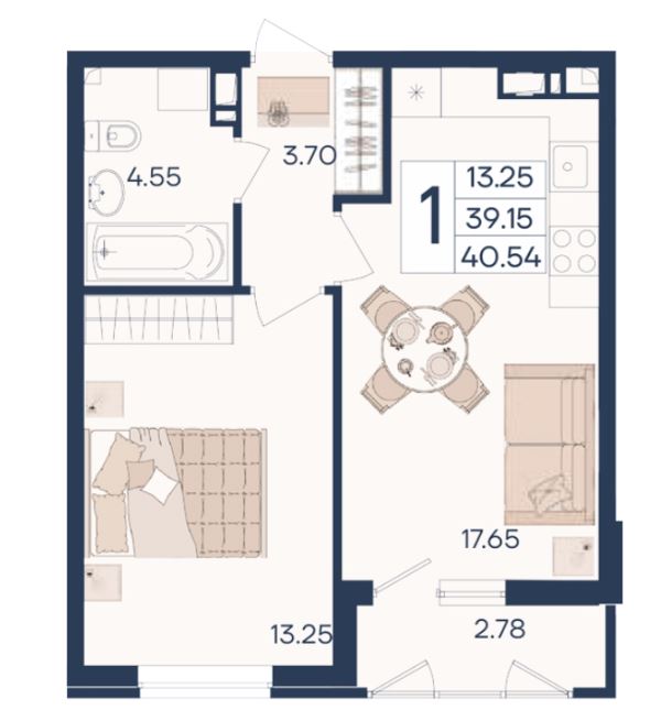 Однокомнатная в Литер 1.9