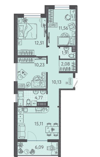 Трехкомнатная в Литер 7 очередь 2