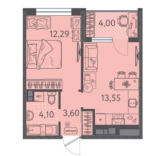 Однокомнатная в Литер 5 очередь 2