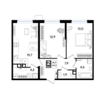 Двухкомнатная в Литер 13