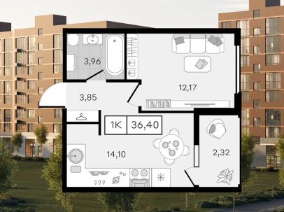 Однокомнатная в Литер 34