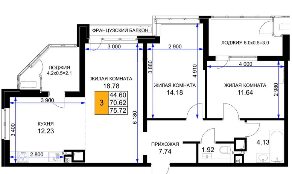 Трехкомнатная в Литер 5