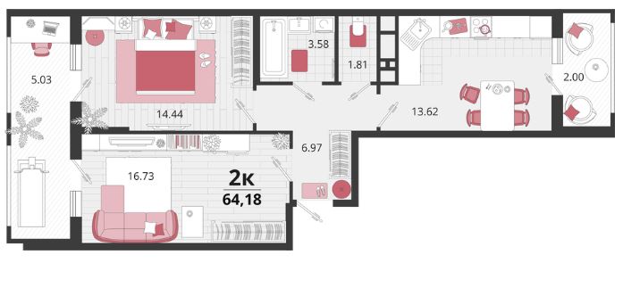 Двухкомнатная в Литер 20