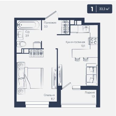 Однокомнатная в Литер 6.2