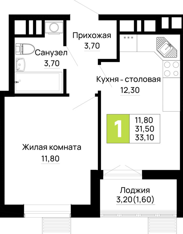 Однокомнатная в Очередь 1 Литер 1