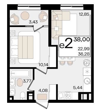 Двухкомнатная в Литер 1.1