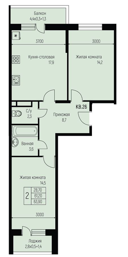 Двухкомнатная в Литер 10