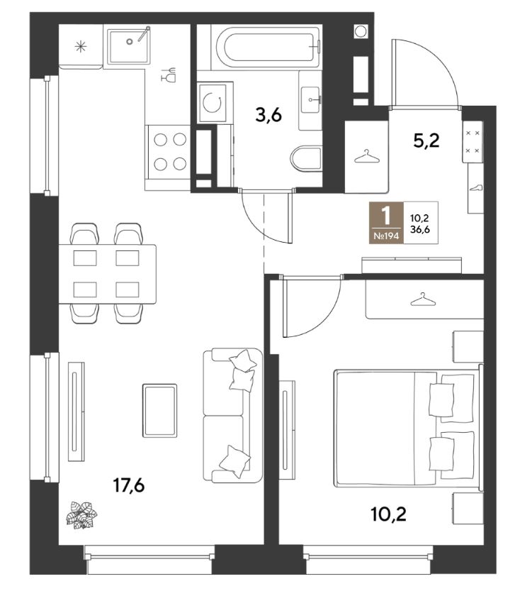 Однокомнатная в Литер 15 очередь 1