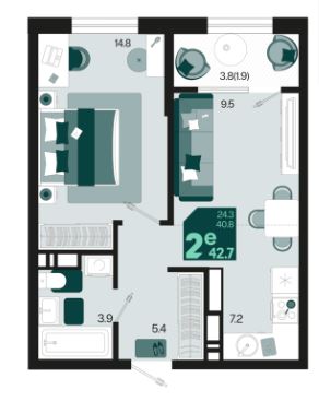 Двухкомнатная в Квартал 1.10 Литер 2