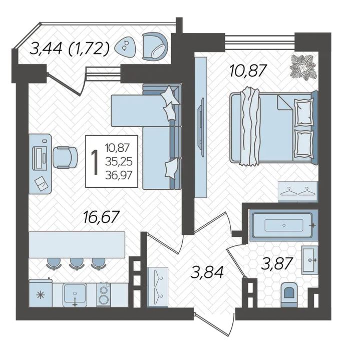 Однокомнатная в Литер 1