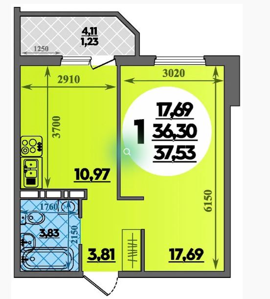 Однокомнатная в Литер 42