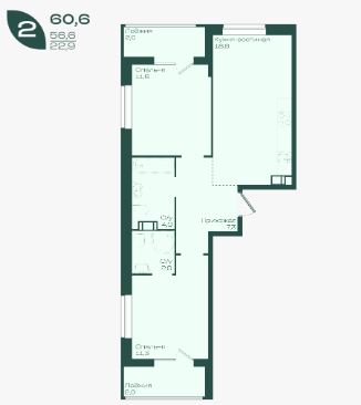 Двухкомнатная в Литер 1.1