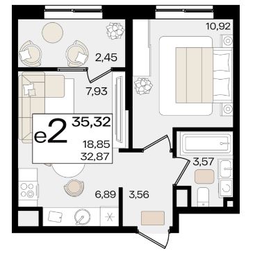 Двухкомнатная в Литер 1.4