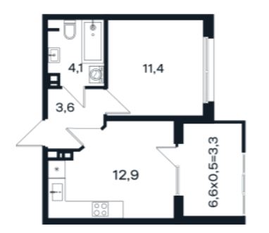 Однокомнатная в Литер 12 очередь 3