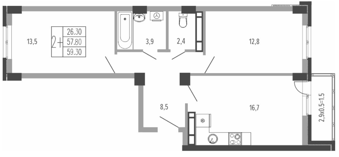 Двухкомнатная в Литер 5