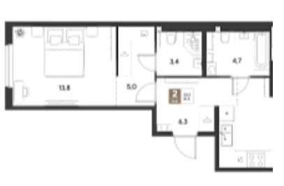 Двухкомнатная в Литер 15 очередь 1