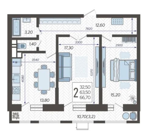 Двухкомнатная в Литер 7