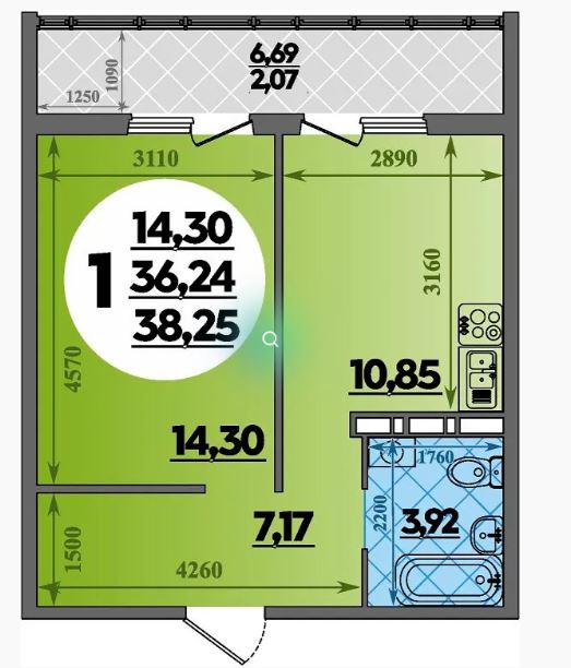 Однокомнатная в Литер 35