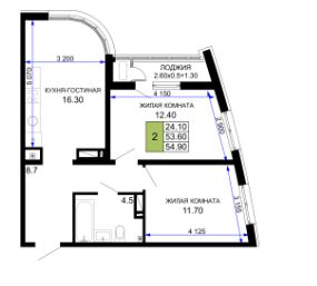 Двухкомнатная в Литер 25