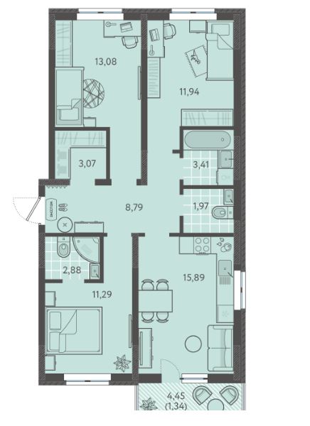 Трехкомнатная в Литер 5 очередь 2 