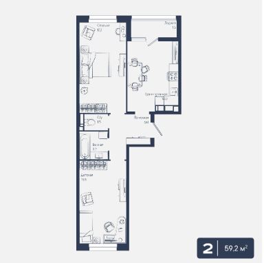 Двухкомнатная в Литер 6.2