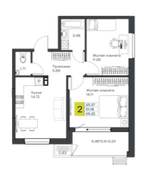 Двухкомнатная в Литер 4