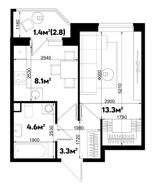 Однокомнатная в Литер 2.5