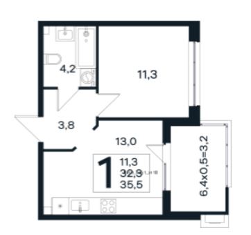 Однокомнатная в Литер 8 очередь 02