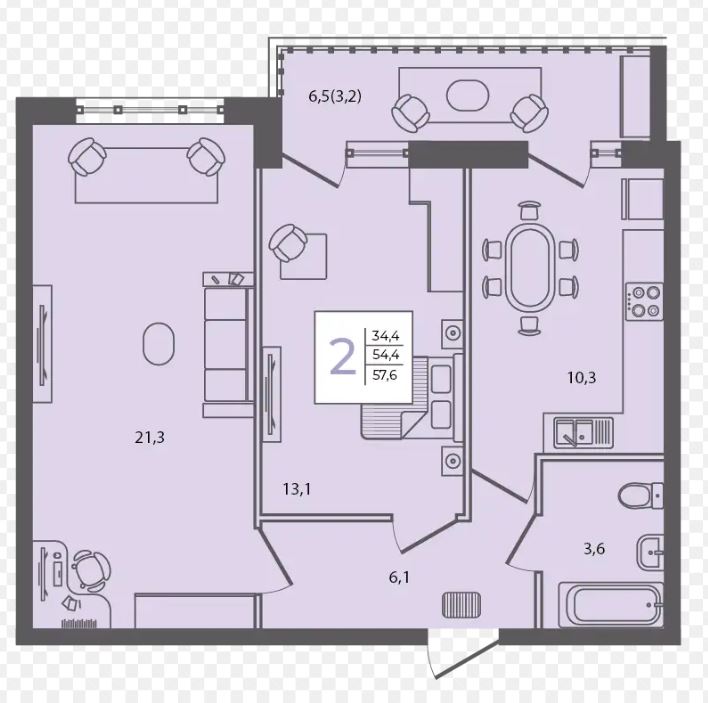 Двухкомнатная в Литер 3