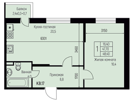 Однокомнатная в Литер 10